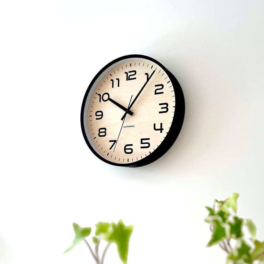 壁掛け時計 KATOMOKU plywood clock 23 ブラック km-145BK 連続秒針 名