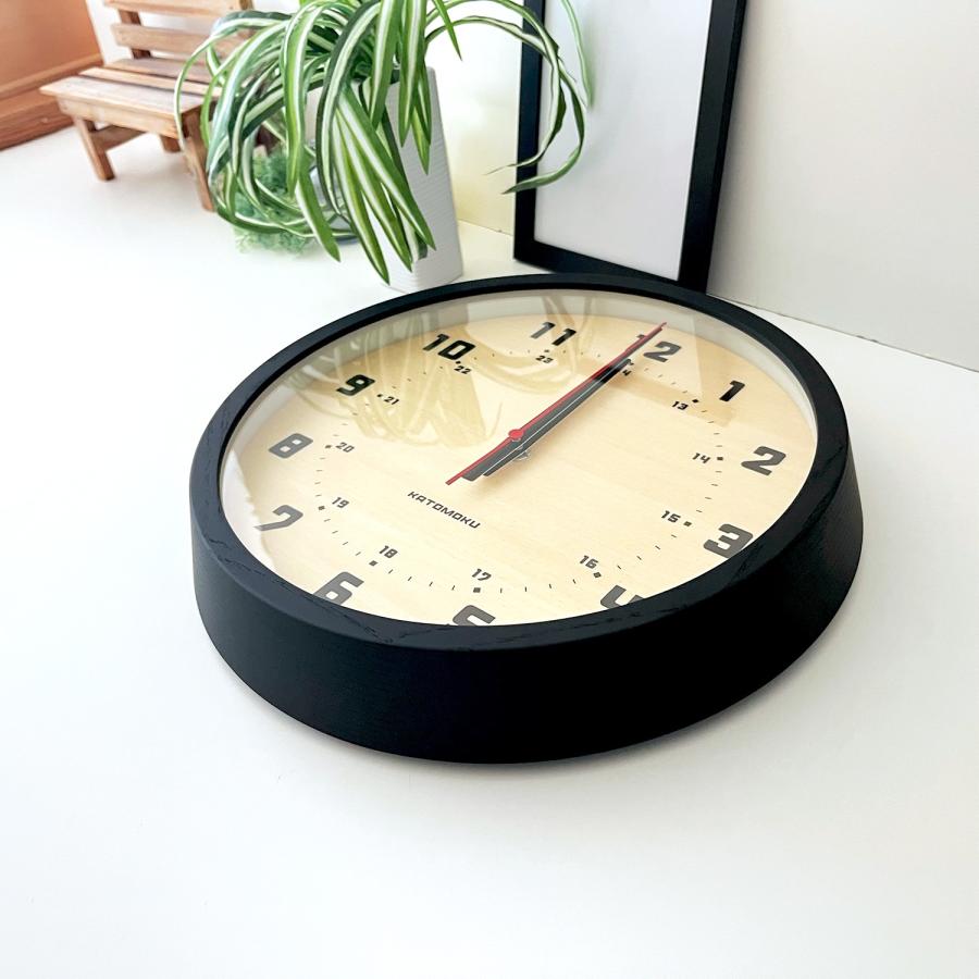 電波時計 壁掛け時計 KATOMOKU muku clock 8 ブラック  km-81BKRC シナ文字盤 連続秒針 名入れ対応品 静音 静か おしゃれ