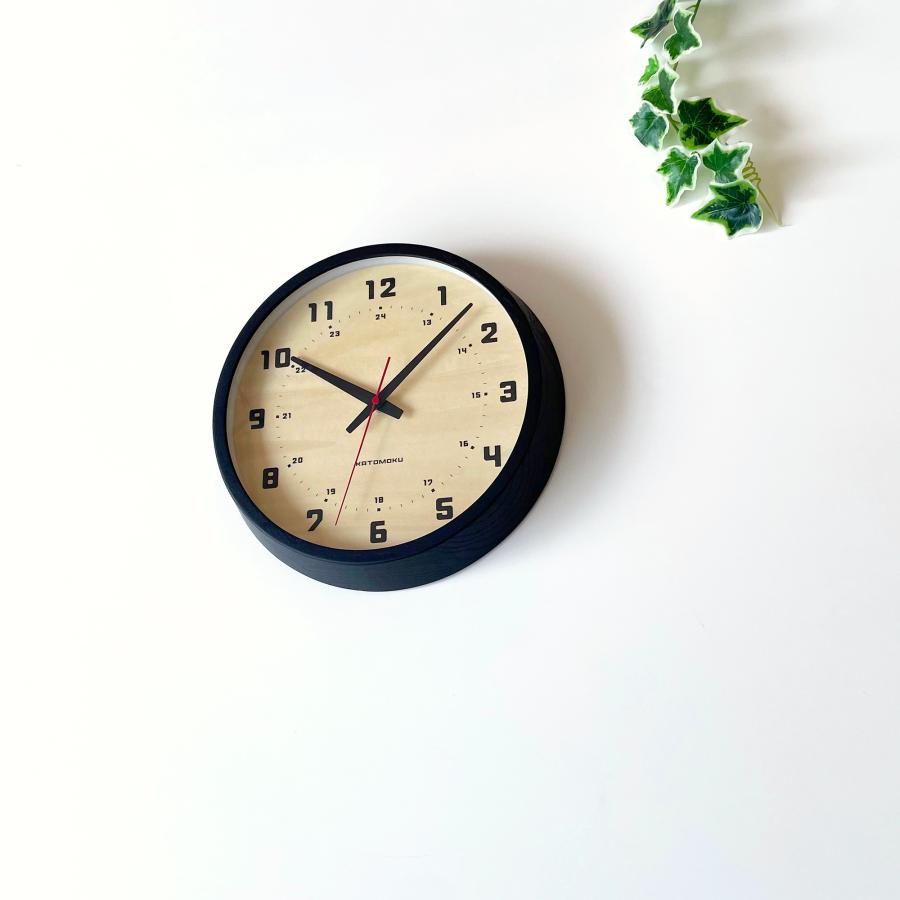 電波時計 壁掛け時計 KATOMOKU muku clock 8 ブラック  km-81BKRC シナ文字盤 連続秒針 名入れ対応品 静音 静か おしゃれ