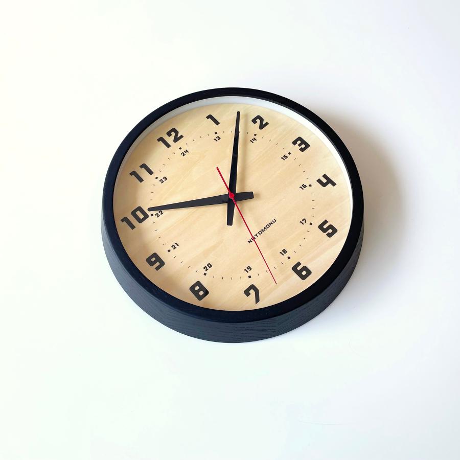 電波時計 壁掛け時計 KATOMOKU muku clock 8 ブラック  km-81BKRC シナ文字盤 連続秒針 名入れ対応品 静音 静か おしゃれ