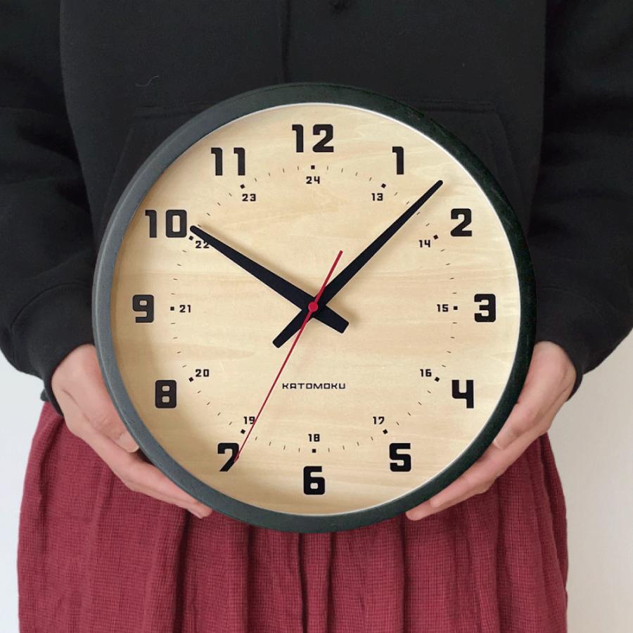 電波時計 壁掛け時計 KATOMOKU muku clock 8 ブラック  km-81BKRC シナ文字盤 連続秒針 名入れ対応品 静音 静か おしゃれ
