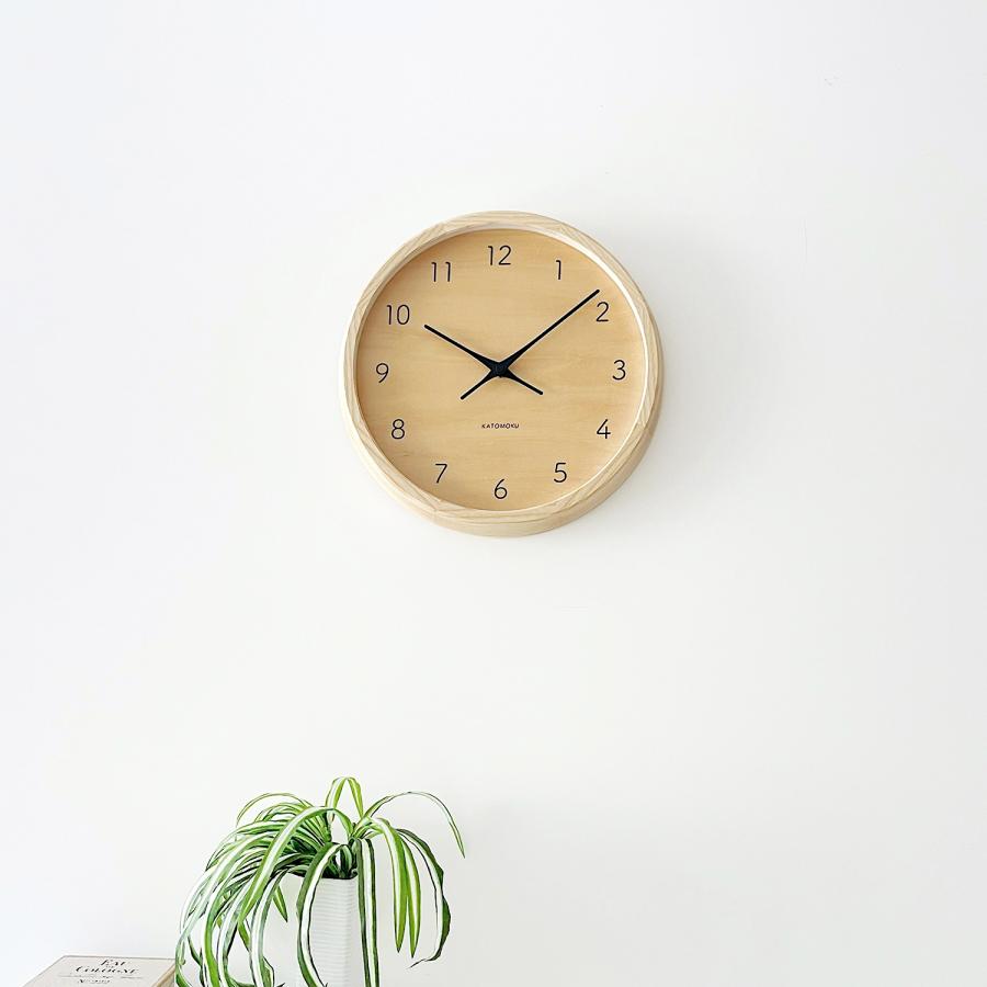 壁掛け時計 電波時計 KATOMOKU muku lock 7 シナ文字盤 km-83NARC 連続