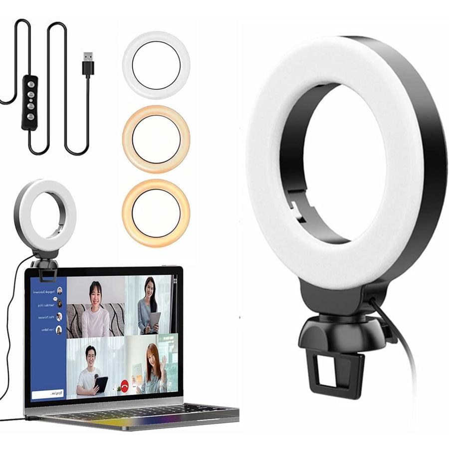 最新版 品数豊富 Ulanzi LEDリングライト 4インチ オンライン会議 USB卓上スタンド 会議ライト 贅沢屋の 11段階調光 照明 自撮り ipad 3色モード