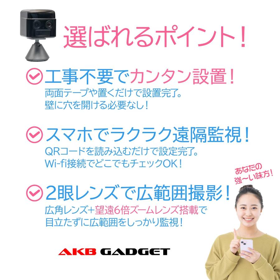 ArcOWL 防犯カメラ wifi 小型防犯カメラ 2K高画質 二眼 家庭用 遠隔