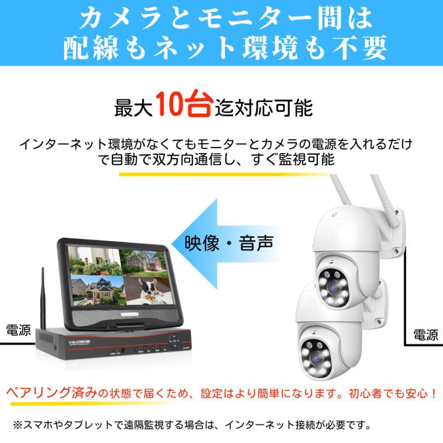 防犯カメラ 屋外 家庭用 ワイヤレス wifi PTZカメラ2台 モニター付き HDD付き LED防犯灯付き 赤外線モード スマホ遠隔監視 10台まで増設可 ネット環境不要｜kamukamu｜06