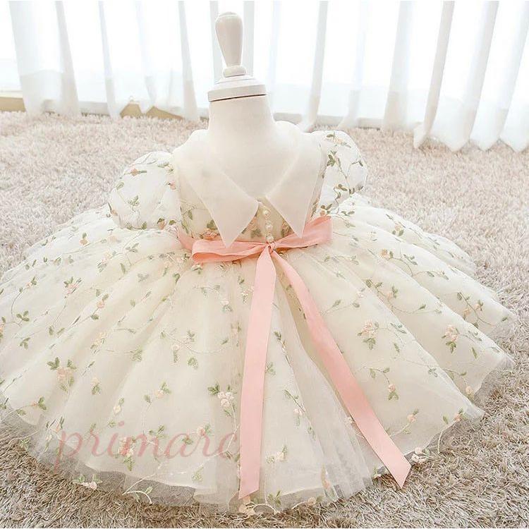 ピンク 花柄刺繍 ベビードレス ベビー ドレス ワンピース 結婚式 花柄刺繍 ピンク 80 90 100