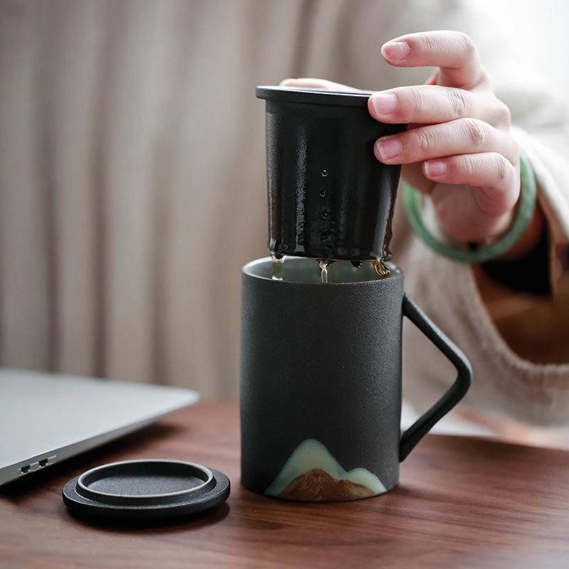 大特価】マグカップ ダブルウォールマグ お茶 茶こし付き 蓋付き