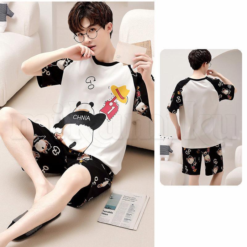 パジャマ ルームウェア メンズ 半袖Tシャツ 短パン 上下セット服 動物