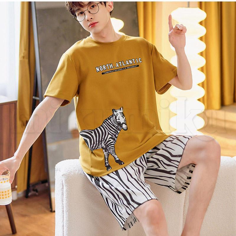 パジャマ ルームウェア メンズ 半袖Tシャツ 短パン 上下セット服 動物