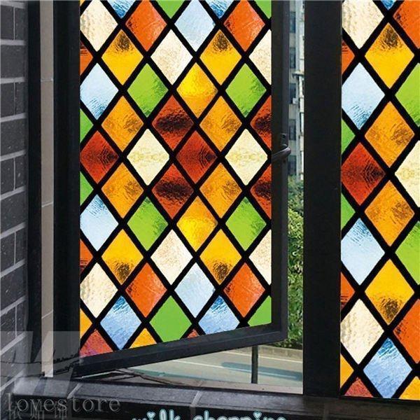 レトロ 目隠し ガラスフィルム 窓用 ステンドグラス uvカット