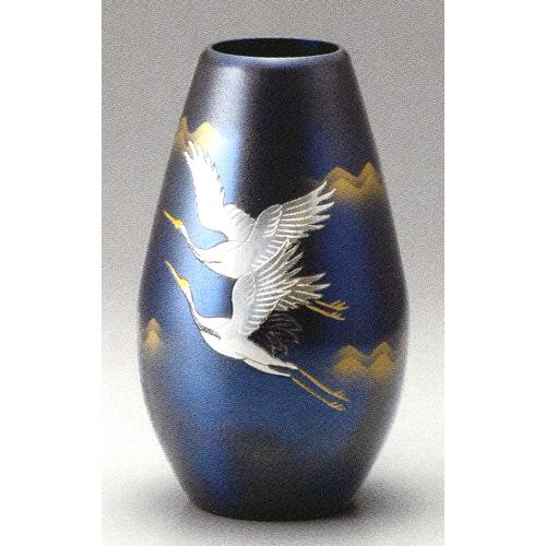 花瓶【花器】　６寸高峰型（双鯉彫金）　青銅製　紙箱入　高さ18.8×幅18.8cm　o23-08