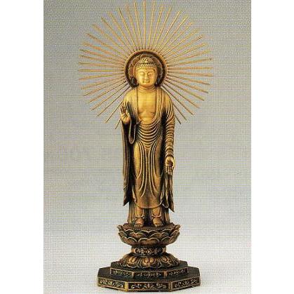 仏像　阿弥陀如来（東）青銅製　桐箱入　青銅色・純金粉　舟谷喜雲作　高さ26.5×幅13×奥行9.7cm　d130-01