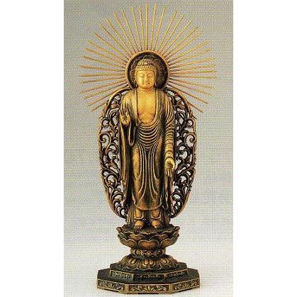 仏像　阿弥陀如来（西）青銅製　桐箱入　青銅色・純金粉　舟谷喜雲作　高さ26.5×幅13×奥行9.7cm　d130-03