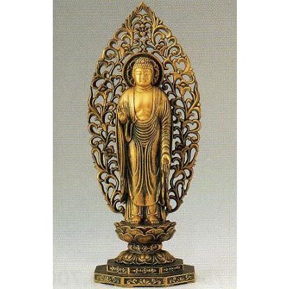 仏像　阿弥陀如来　青銅製　桐箱入　青銅色・純金粉　舟谷喜雲作　高さ26.5×幅11×奥行9.7cm　d130-02