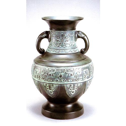 花器 達磨型（菖蒲地紋）18号 青銅製 京青銅色 高さ54×幅35.5cm o39-04