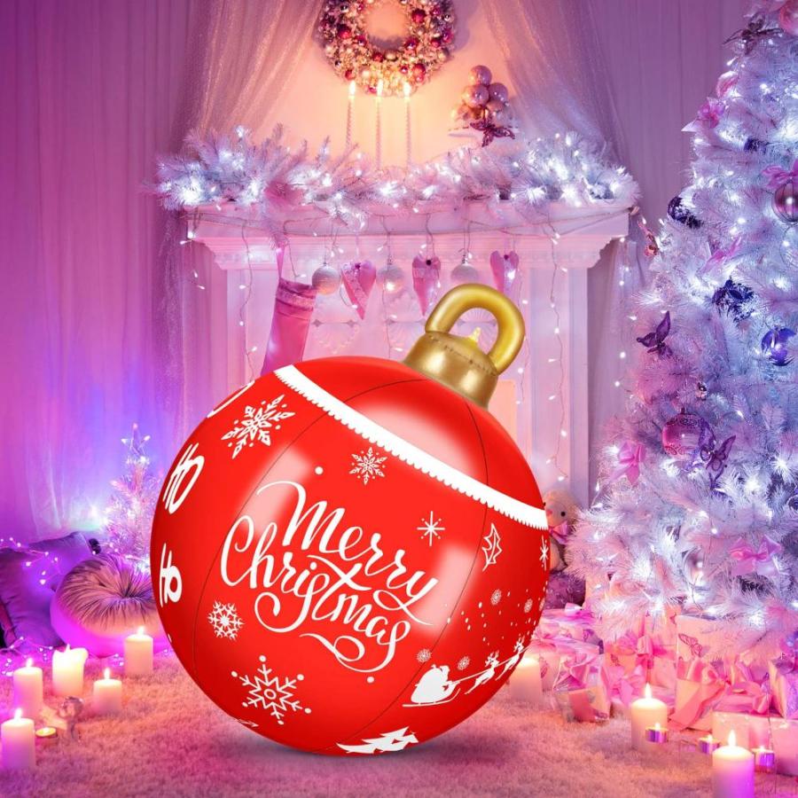 日本製品 2 Pcs 24 Inch Light up PVC Inflatable Christmas Ball Xmas Blow up Ball Deco