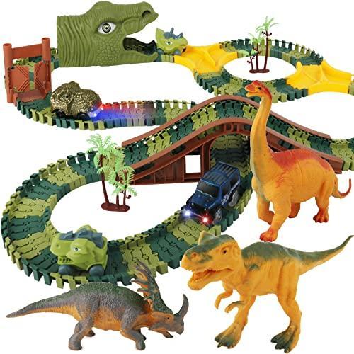 春夏秋冬の最新作商品 Dinosaur Race Car Flexible Track Toy Set 218pcs for Kid - Create a Dino Wor