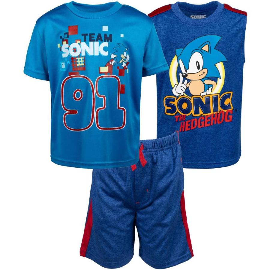 ギフ_包装 SEGA Sonic The Hedgehog Toddler Boys 3 Piece Outfit Set: T-Shirt Tank Top S