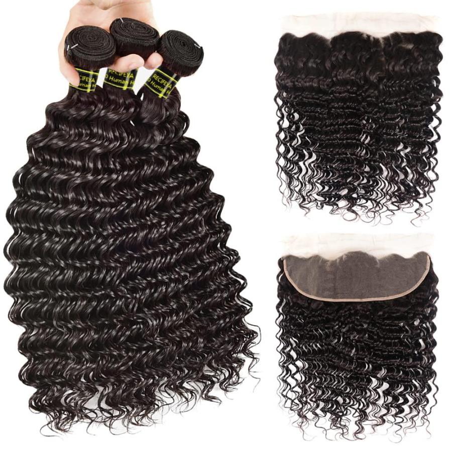 価格 Brazilian Hair Bundles with Frontal Deep Wave Bundles with Frontal 100% Unp