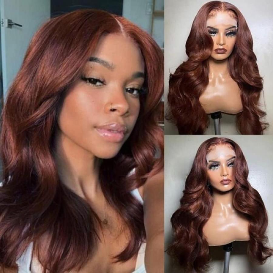 国内正規 UNICE Reddish Brown 13x4 Lace Front Wig Human Hair 180% Density Bleached Kn