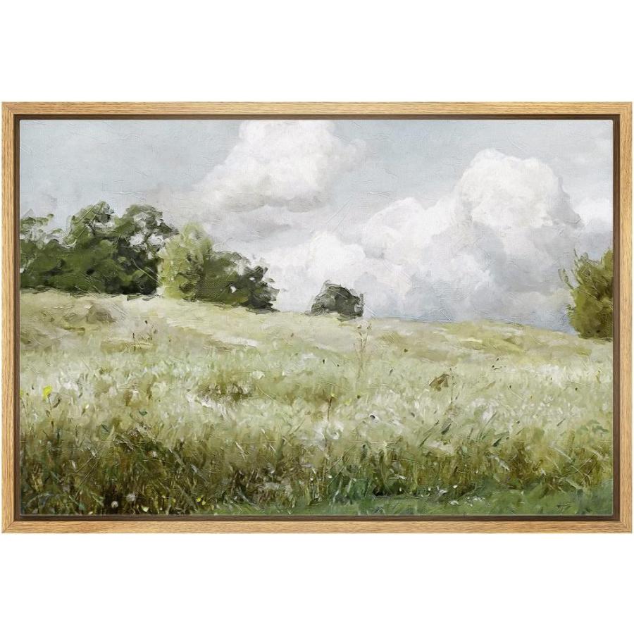 小売価格 wall26 フレーム付きキャンバスプリント ウォールアート 荒天の雲の下の緑の草原 自然荒野 イラスト モダンで素朴なカラフル マルチカラー リビン
