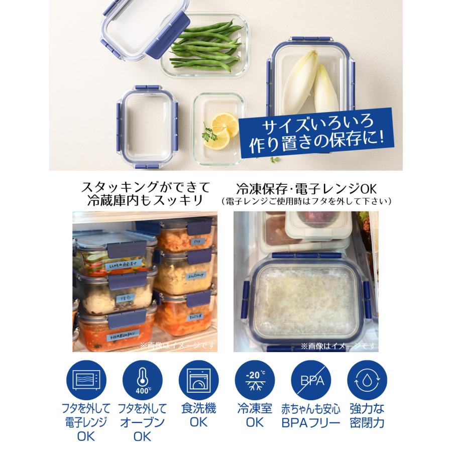 保存容器 3点セット 380ml 630ml 1L 電子レンジ 食洗機対応 ロック