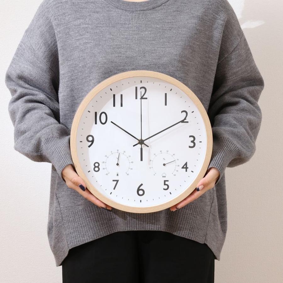 LIVRE 木目調 掛時計 直径約30cm 掛け時計 直径30cm 温湿度計付 フォレスト 木目調 電池式 不二貿易