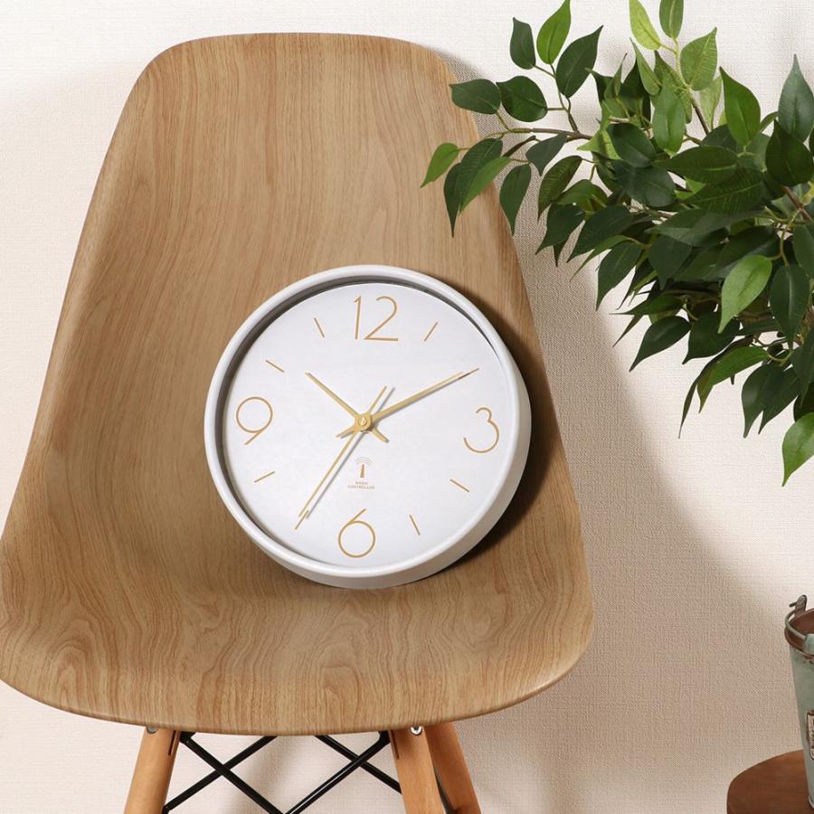 電波 掛け時計 直径25cm アリオス ゴールド文字盤 電池式 不二貿易