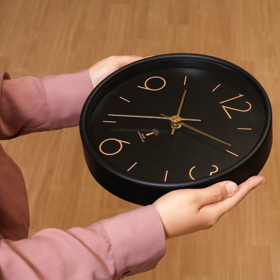 電波 掛け時計 直径25cm アリオス ゴールド文字盤 電池式 不二貿易