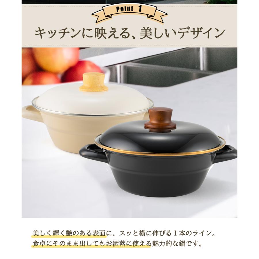 富士ホーロー 土鍋 ホーロー鍋 20cm HD-20 IH対応 | 両手鍋 鍋 お鍋