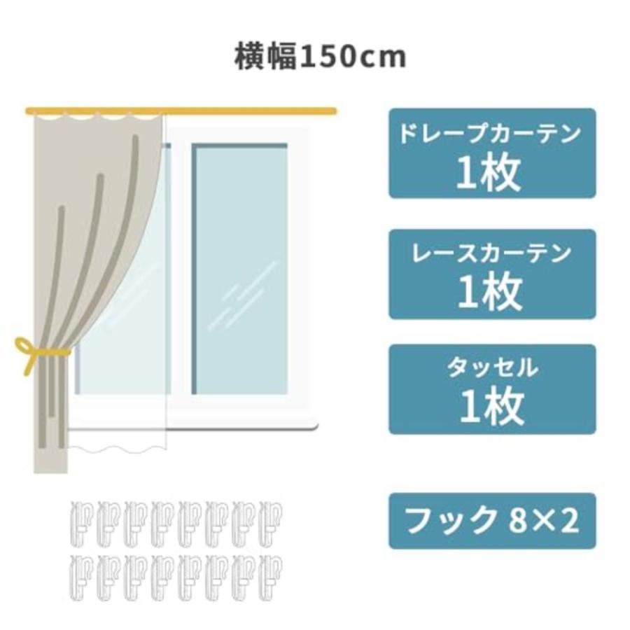 ドレープ カーテン ・ レースカーテン 2枚セット 幅150×丈135cm AIFY