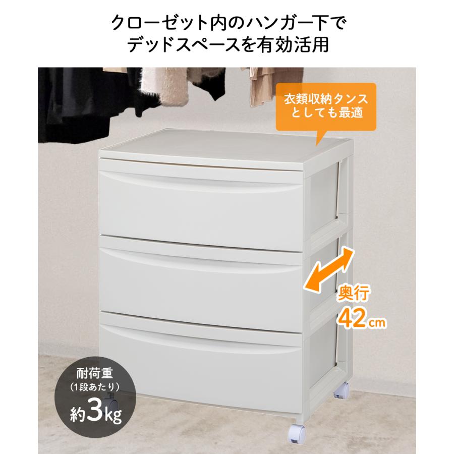 キャスター付 ルーセント ワイドチェスト3段 平和工業 | 組立式 日本製