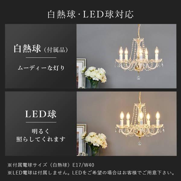 シャンデリア 照明 おしゃれ ボヘミアガラス チェコ製 LED対応 電球付き 5灯 天井照明器具｜kanaemina-kagu｜11