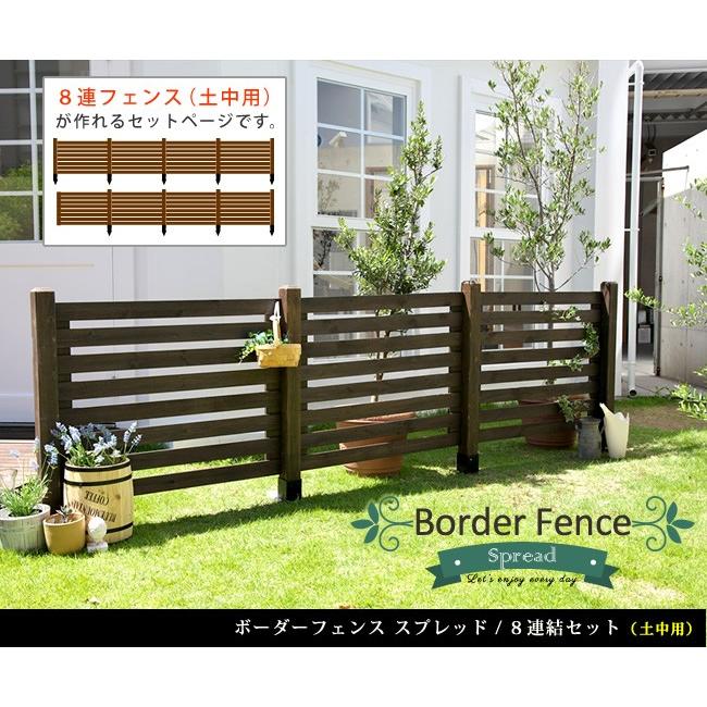 ガーデンフェンス ウッドフェンス ボーダーフェンス スプレッド 土中用 ８連結セット 木製