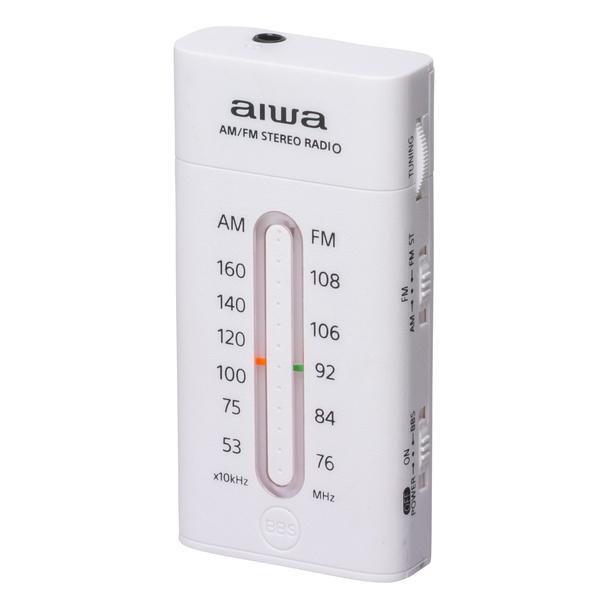 小型ラジオ ポケットラジオ 携帯用 おしゃれ Aiwa Am Fm ワイドfm対応 低音強調機能付き ホワイト 賜物