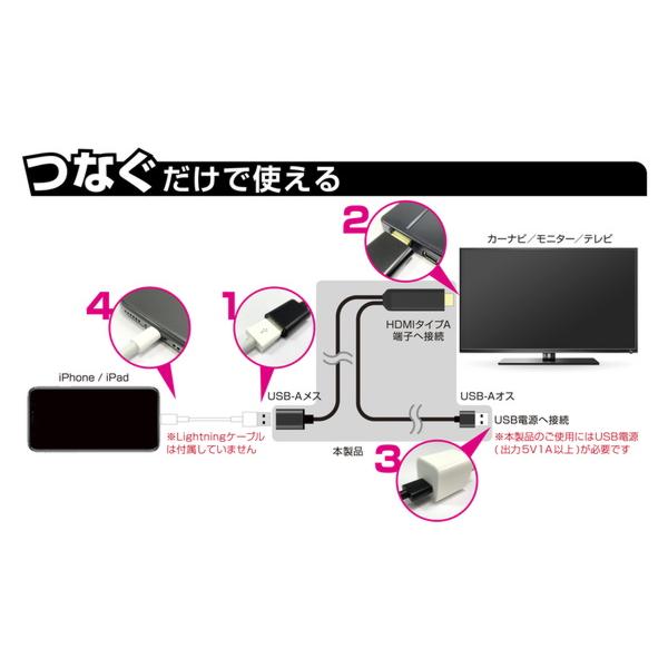 HDMI 変換ケーブル iPhone専用 画面をテレビやモニターに映せる充電