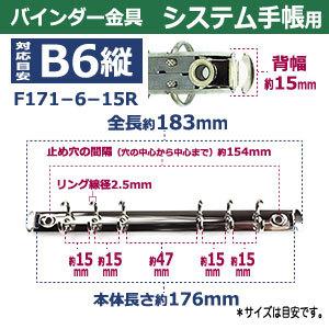 バインダー金具 F171-6-15R 長さ176mm ×背幅15mm 背なし（取付金具別途必要）タイプ 6穴 鉄製 20本入｜kanagus｜02