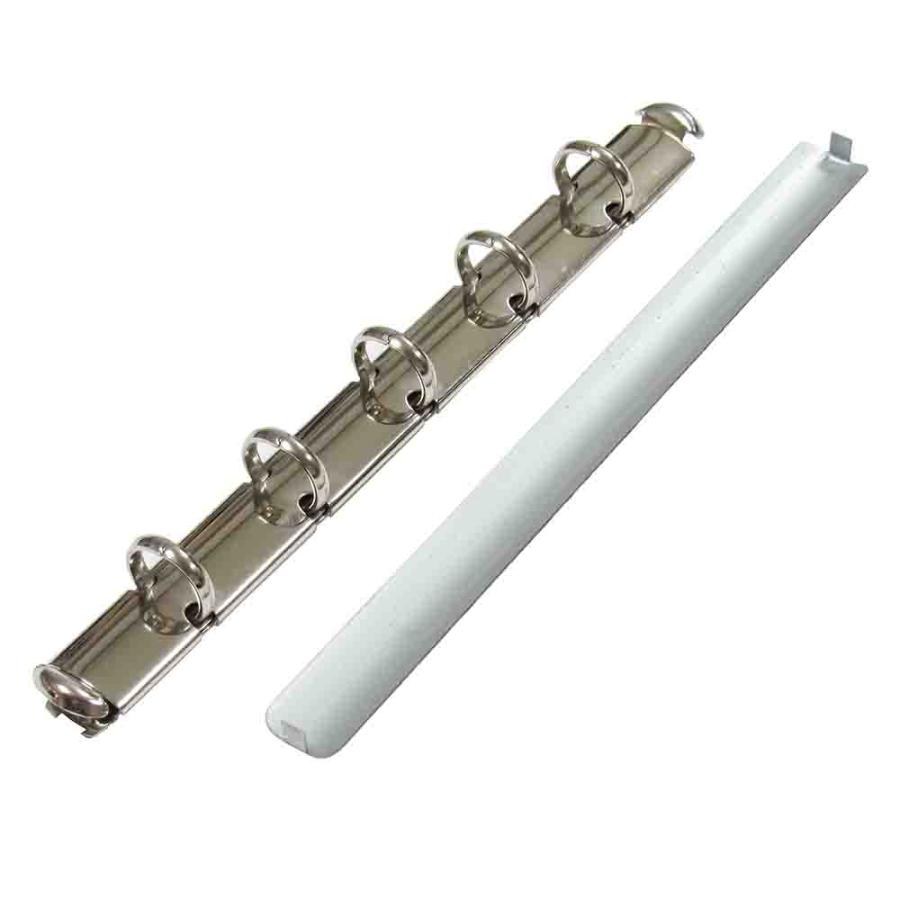 バインダー金具 N105-5-8R 20本入 長さ 114mm 背幅 10.6mm リング内径 8mm 背つきタイプ 5穴 シルバー ニッケルメッキ 鉄 A7縦 A7サイズ nini5  取付 板付きの画像
