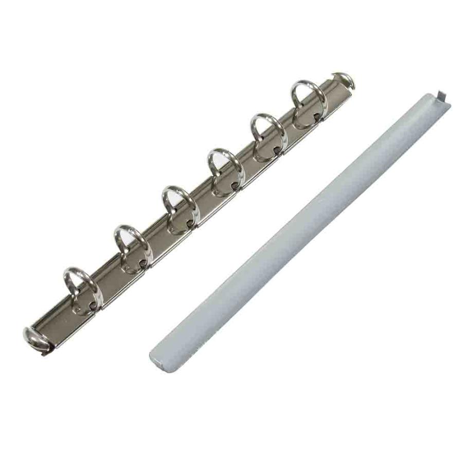 バインダー金具 N127-6-11R １5本入 長さ 136mm 背幅 10.5mm リング内径 11mm 背つきタイプ 6穴 シルバー ニッケルメッキ 鉄 B7縦 B7サイズ B7-S 取付 板付きの画像
