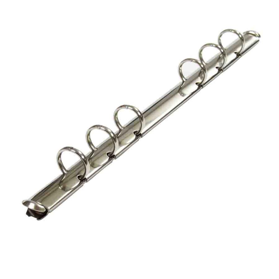 バインダー金具 N171-6-11R １0本入 長さ 179mm 背幅 10.5mm リング内径 11mm 背つきタイプ 6穴 シルバー ニッケルメッキ 鉄 B6縦 バイブルサイズ 取付 板付きの画像