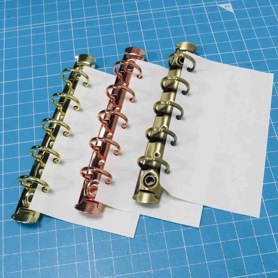 バインダー金具 F120-5-15R-PiG ピンクゴールド 10本入 長さ120mm 背幅15mm リング径15ｍｍ 背なし（取付金具別途必要）タイプ 5穴 鉄製 A7縦 ミニ mini５の画像