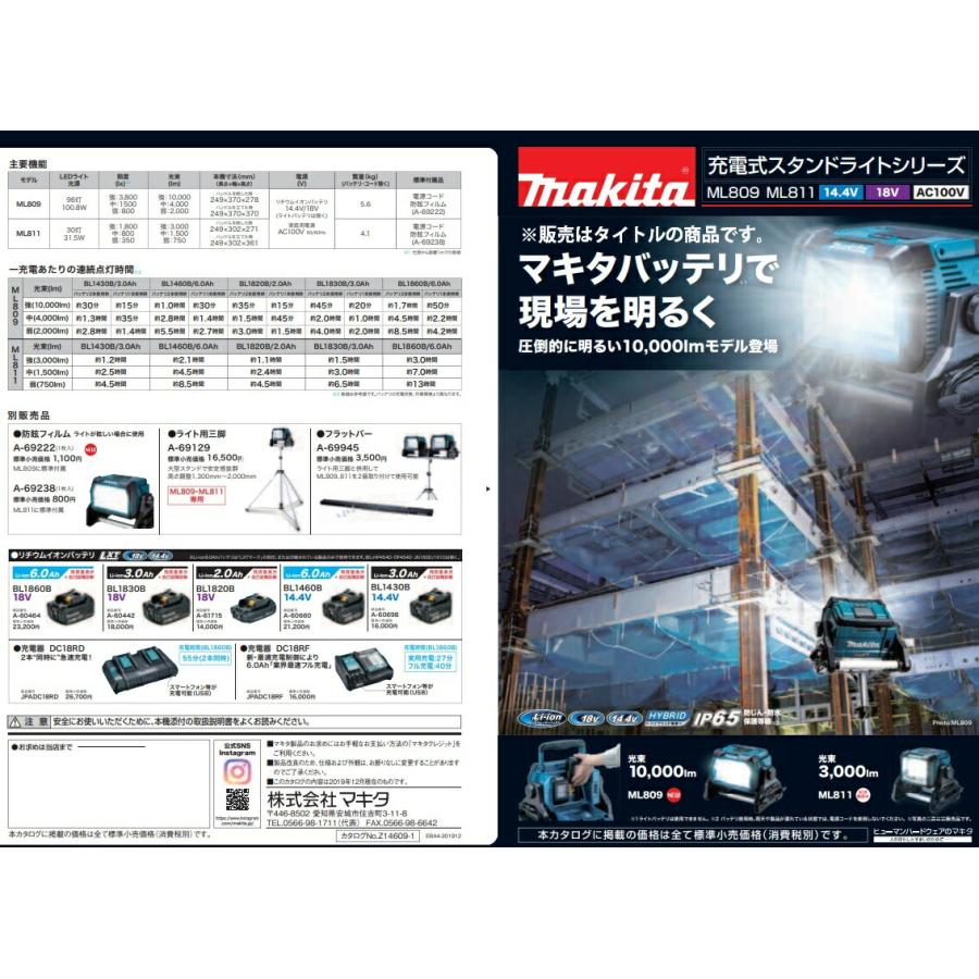 マキタ（makita） ライト用三脚 A-69129 高さ調整1300mm〜2000mm 大型