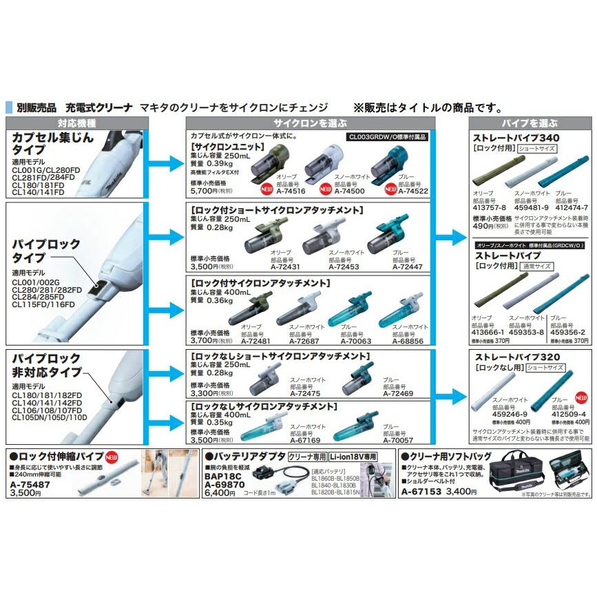 マキタ（makita） ロック付伸縮パイプ A-75487 240mm伸縮可能 先端