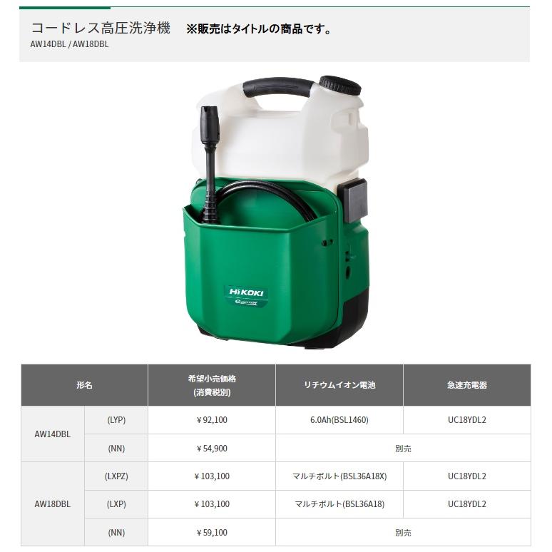 HiKOKI コードレス高圧洗浄機 AW18DBL(LXPZ) マルチボルト