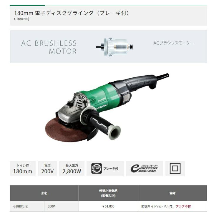 HiKOKI（ハイコーキ） 180mm 電気ディスクグラインダ G18BYE(S) 200V 