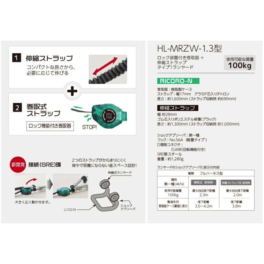 新規格 タイタン ハーネス用ダブルランヤード HL-MRZW-1.3型 HL 新規格 タイタン ハーネス用ダブルランヤード HL-MRZW-1.3型 HL