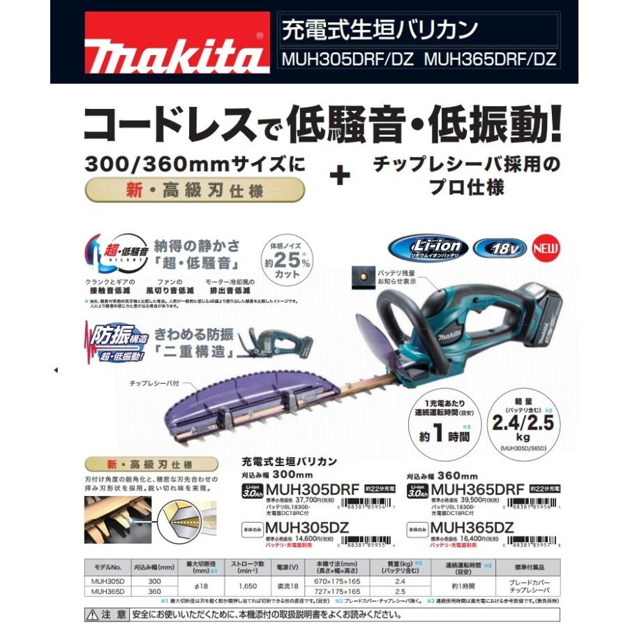 マキタ 充電式生垣バリカン Muh305dz Paypayモール店 本体のみ 刈込幅300mm Makitadiy 工具 新 高級刃仕様 最大切断径18mm 本体のみ 上下刃駆動方式 18v対応 Makita カナジン 店 通販