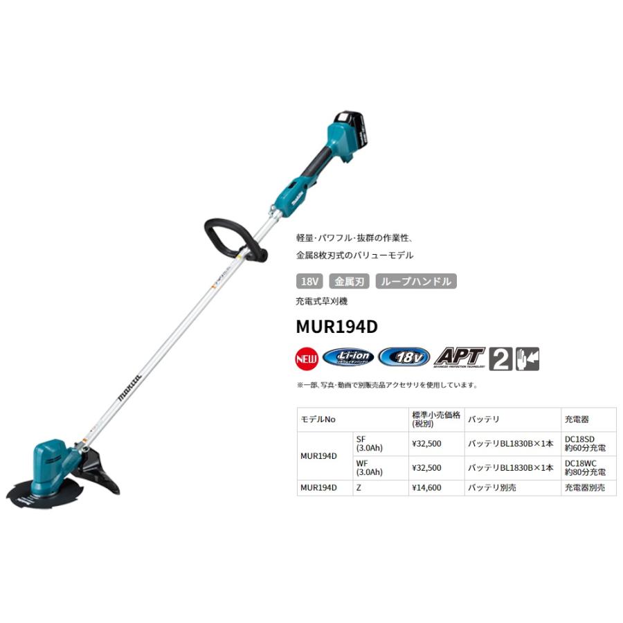 マキタ 充電式草刈機 MUR194DWF バッテリBL1830B+充電器DC18WC付 マキタ 充電式草刈機 MUR194DWF バッテリBL1830B+充電器DC18WC付
