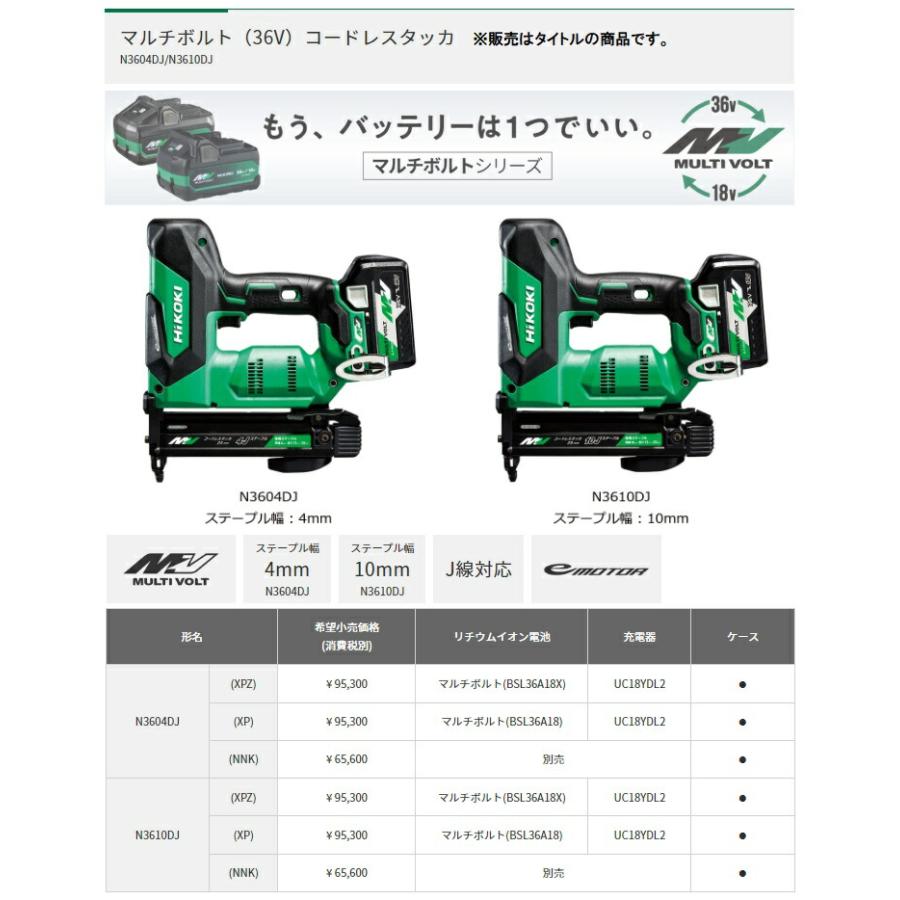 HiKOKI コードレスタッカ N3604DJ(XPZ) マルチボルト(BSL36A18X HiKOKI コードレスタッカ N3604DJ(XPZ) マルチボルト(BSL36A18X