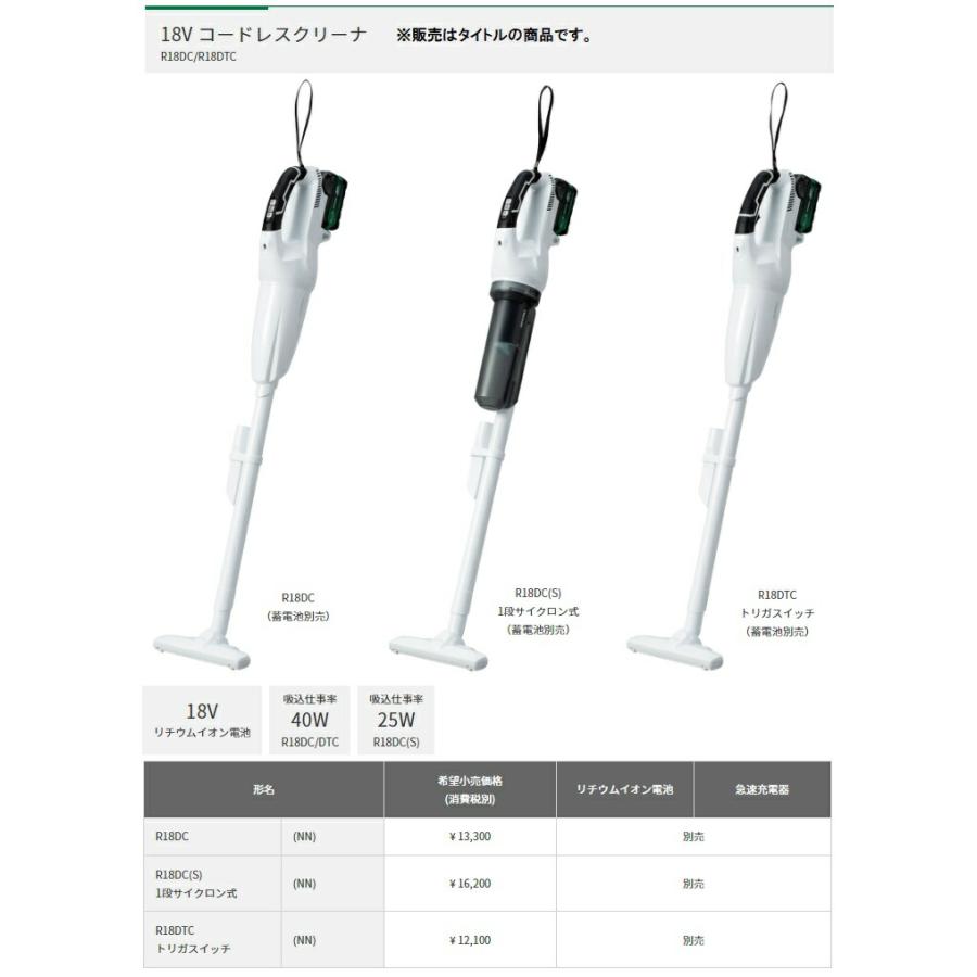 HiKOKI 18Vコードレスクリーナ R18DC(NN) 本体のみ 集じん容量